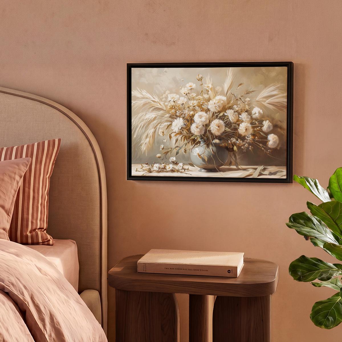 LEINWAND Bilder mit Rahmen - Blumen - Vase - Stilleben - Beige - 40x30 - Creme, Textil (40/30cm) - MuchoWow