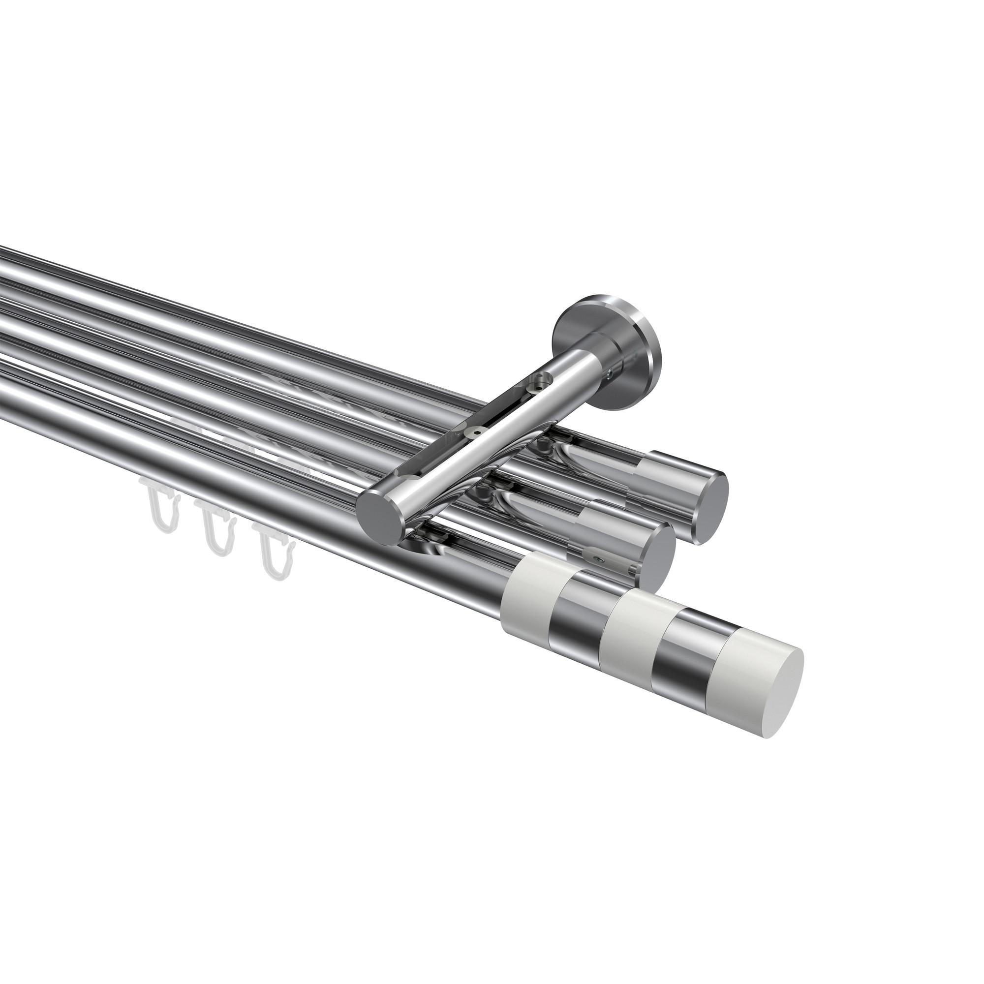 GARDINENSTANGE INNENLAUF Siteno Mavell 520 cm (geteilt in 4 x 130 cm), 3-läufig, 20 mm Ø Chrom - Chromfarben/Weiß, Metall (520cm) - INTERDECO
