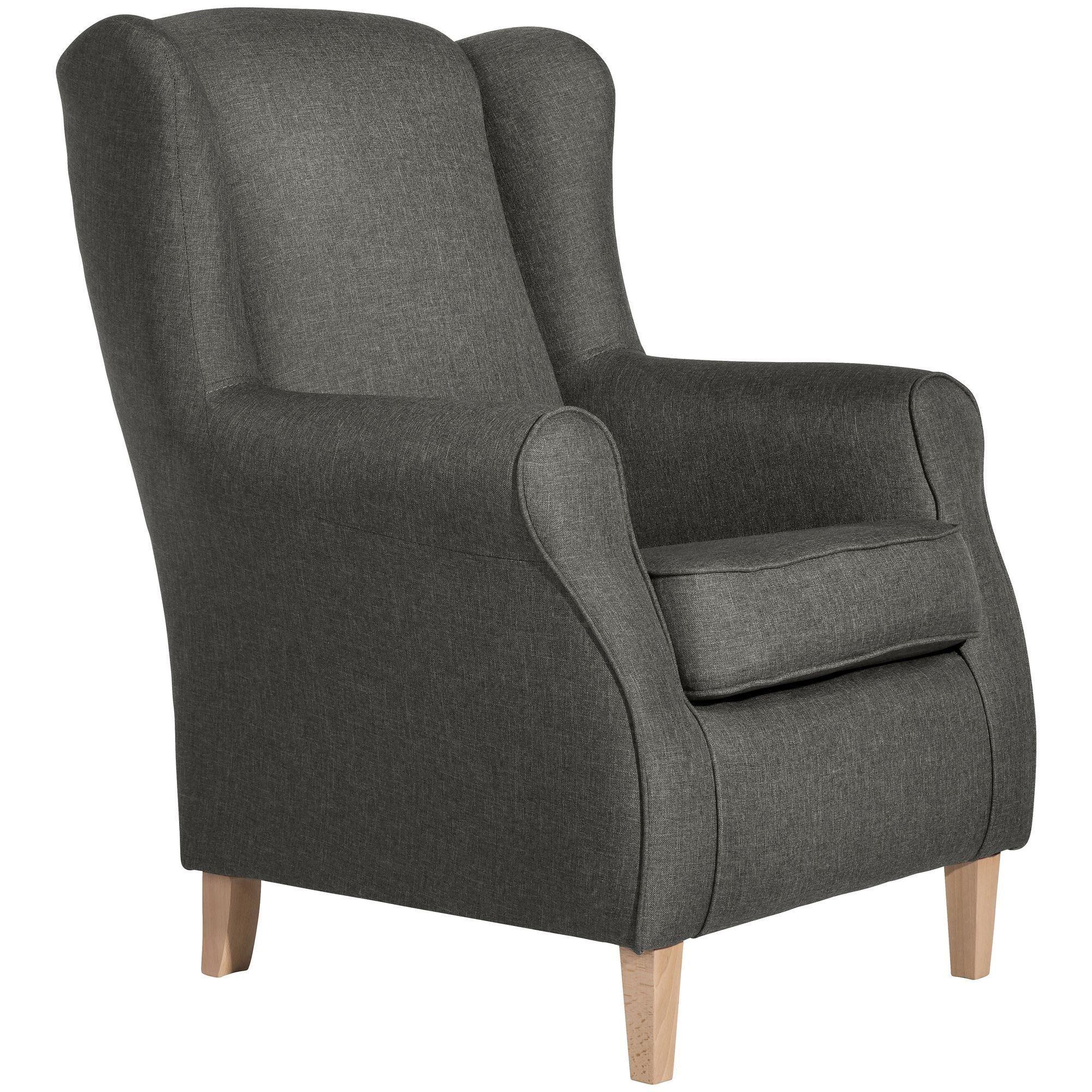 OHRENSESSEL Karlen Bezug Flachgewebe Buche natur / anthrazit - Anthrazit/Buchefarben, Kunststoff (86/103/77cm) - 58aufmkessel