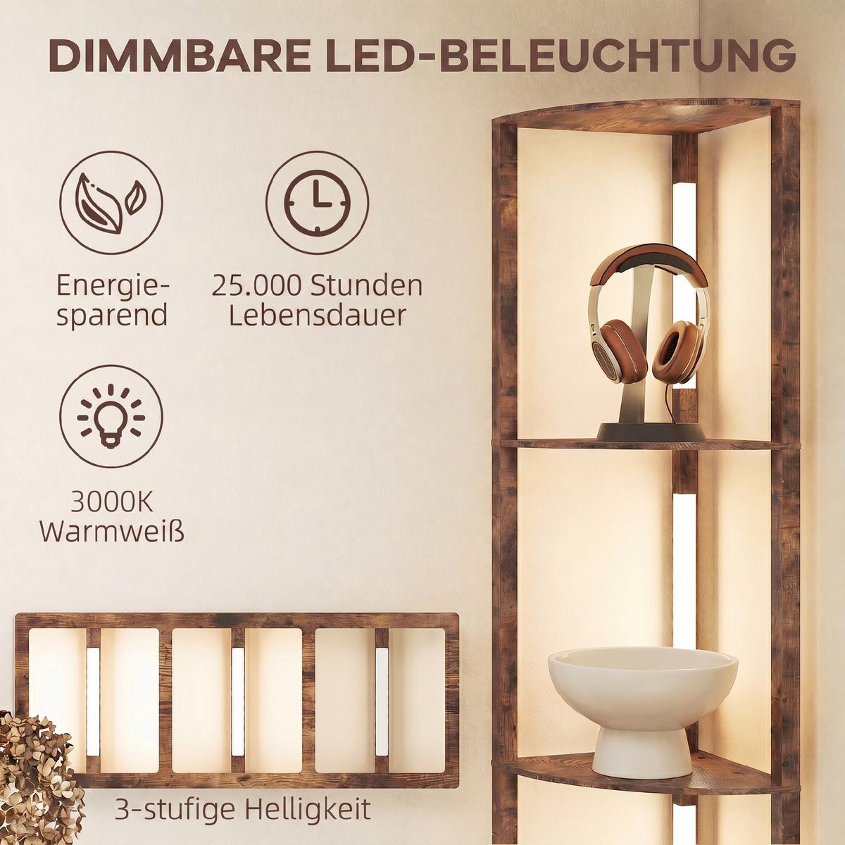STEHLEUCHTE MDF Rustikal-Braun - Braun, Holzwerkstoff (41/29.5/163.5cm) - HOMCOM