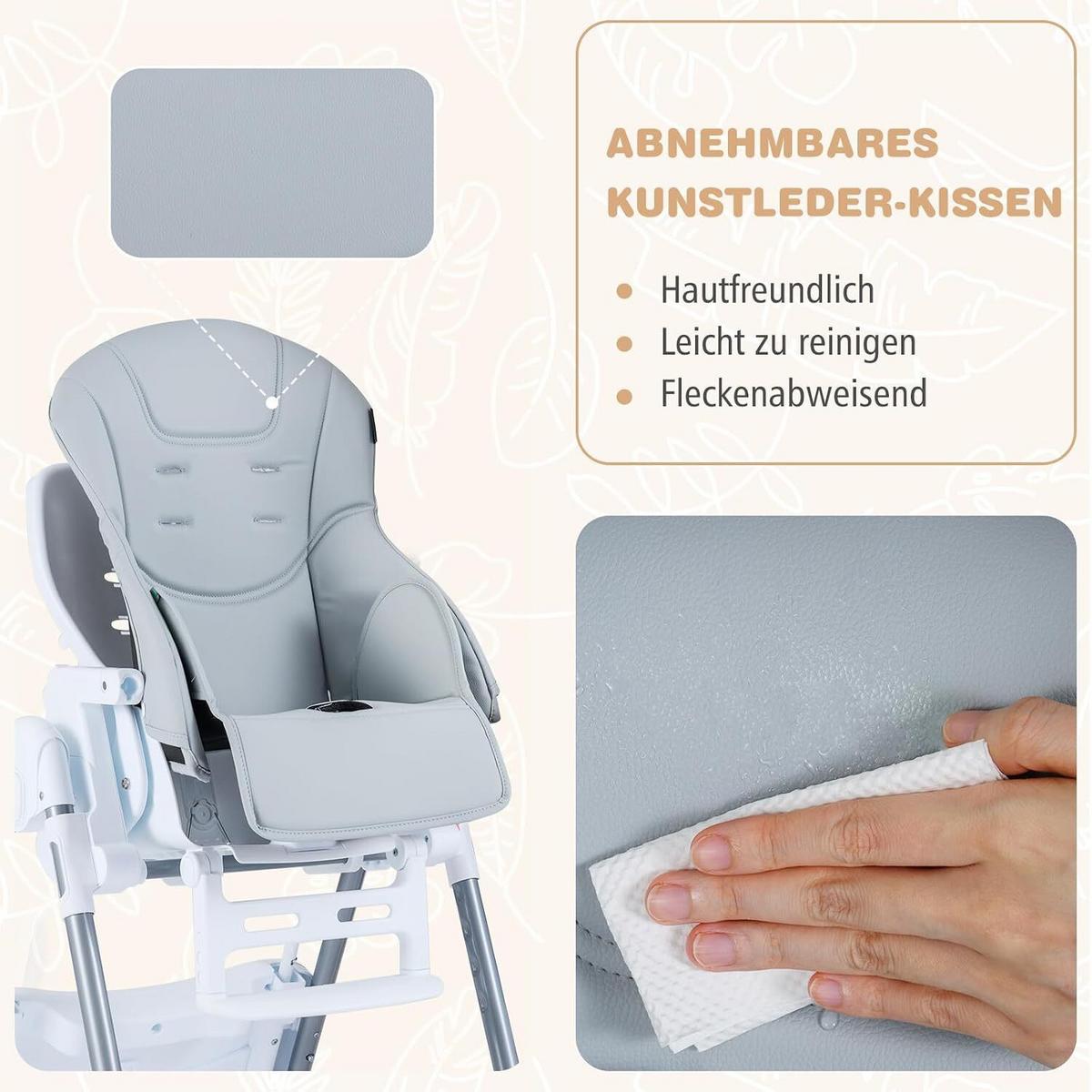 BABYSTUHL mit Spielbügel & Rollen hellgrau - Hellgrau, Metall (72/90.5/54cm) - COSTWAY