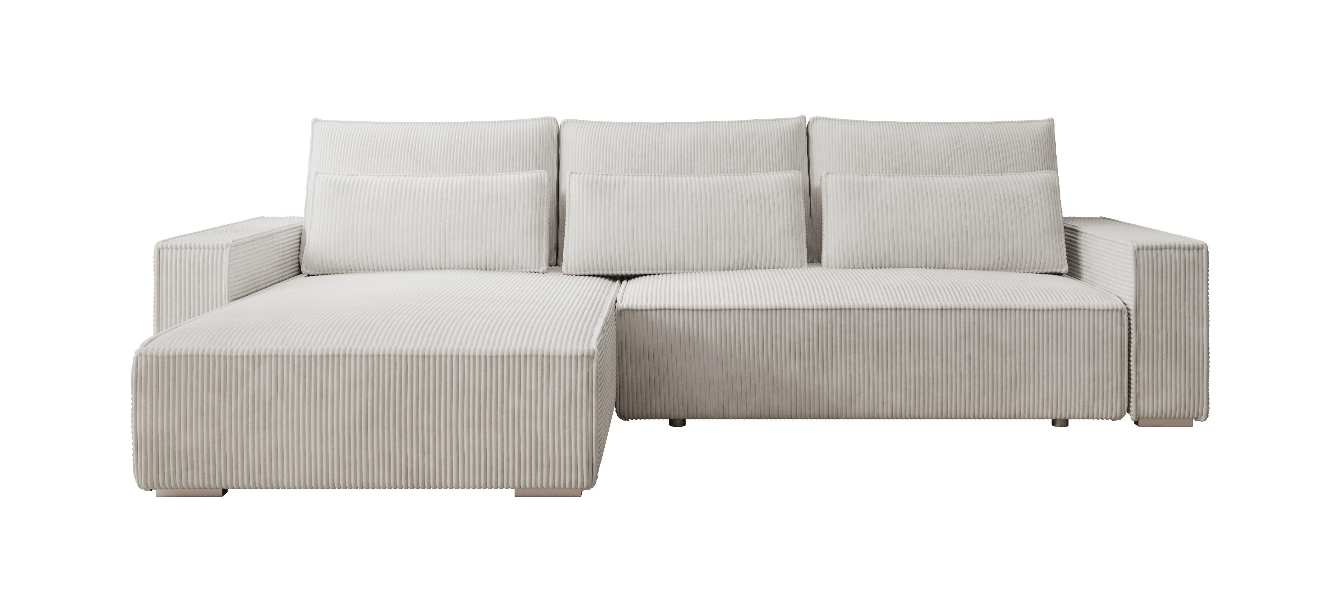 ECKSOFA Alice mit Bettkasten und Schlaffunktion, Cordstoff in L-Form - Creme, Textil (289/184cm)
