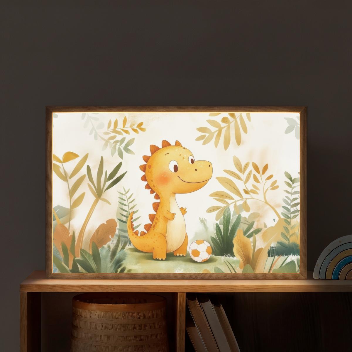 WANDLEUCHTE MIT AKKU Dino - Fußball - Orange 60x40 cm - Beige, Holzwerkstoff (60/40/8cm) - OnlyWow