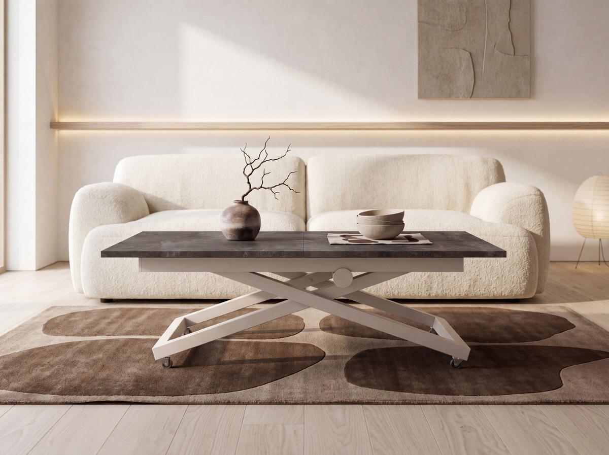 COUCHTISCH Axen höhenverstellbar ausziehbar, Beton Dunkelgrau 120-160/80/38-75 cm - Kaschmir/Dunkelgrau, Holzwerkstoff/Metall (80/160/75cm) - WFL GROUP
