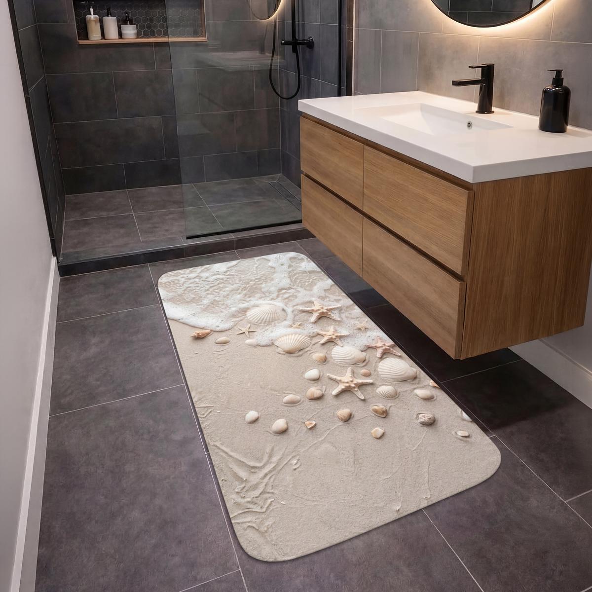BADEMATTE Muscheln - Seesterne - Strand 60x120 cm - Sandfarben/Creme, Textil (60/120cm) - OnlyWow