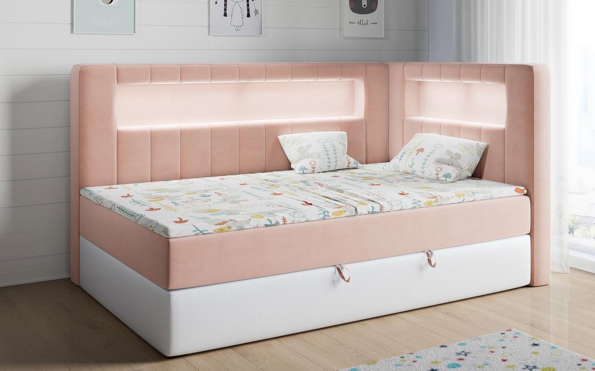 BOXSPRINGBETT JUNIOR GOLD 3 90/200 Rosa/Weiß - rechte Seite - Rosa/Weiß, Holz/Textil (90/200cm) - MKS