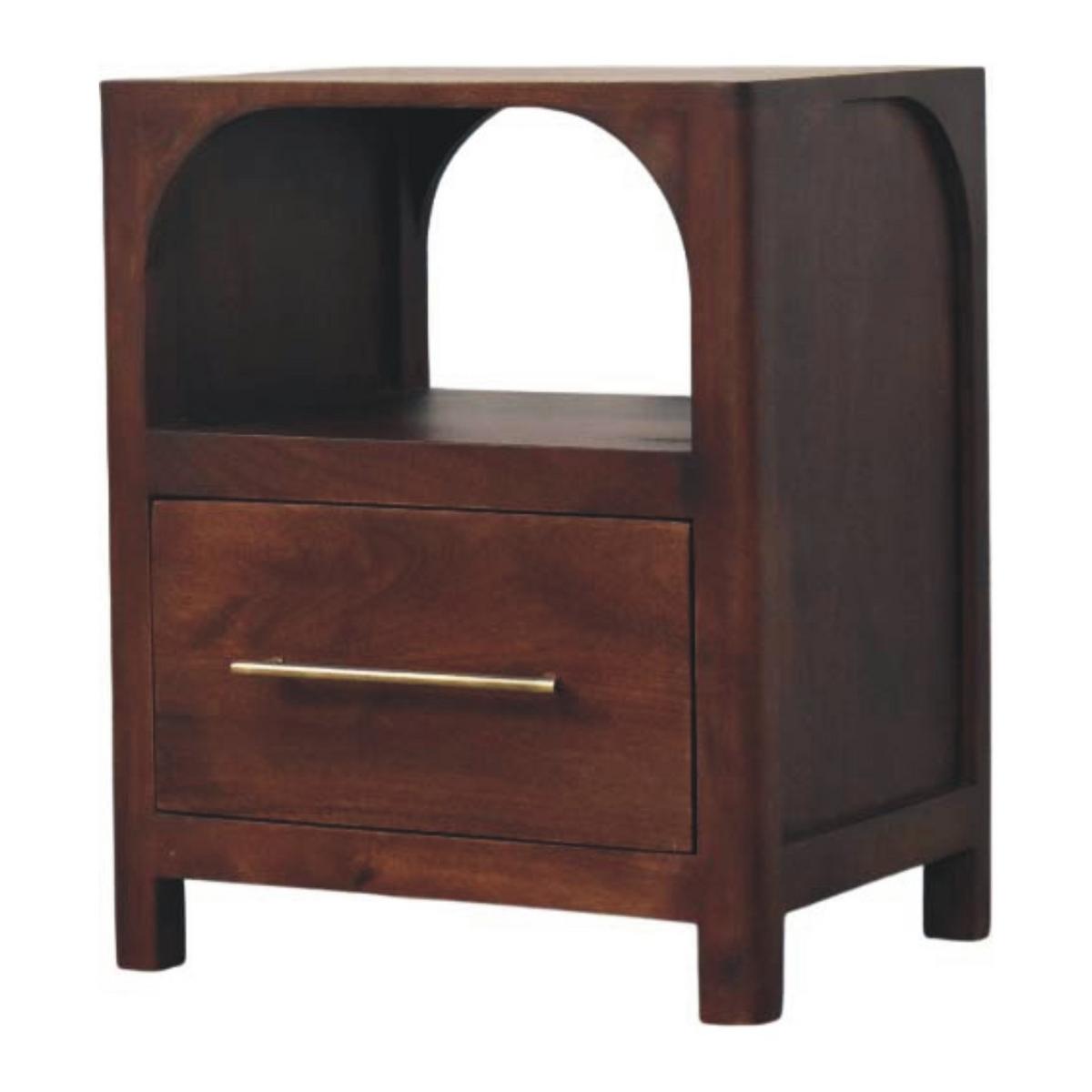 NACHTTISCH mit Wine-Wood-Oak-Finish, 1 Schublade, 1 offene Ablage, dunkelbraun. - Dunkelbraun, Holz/Metall (45/55/35cm) - Artisan Furniture