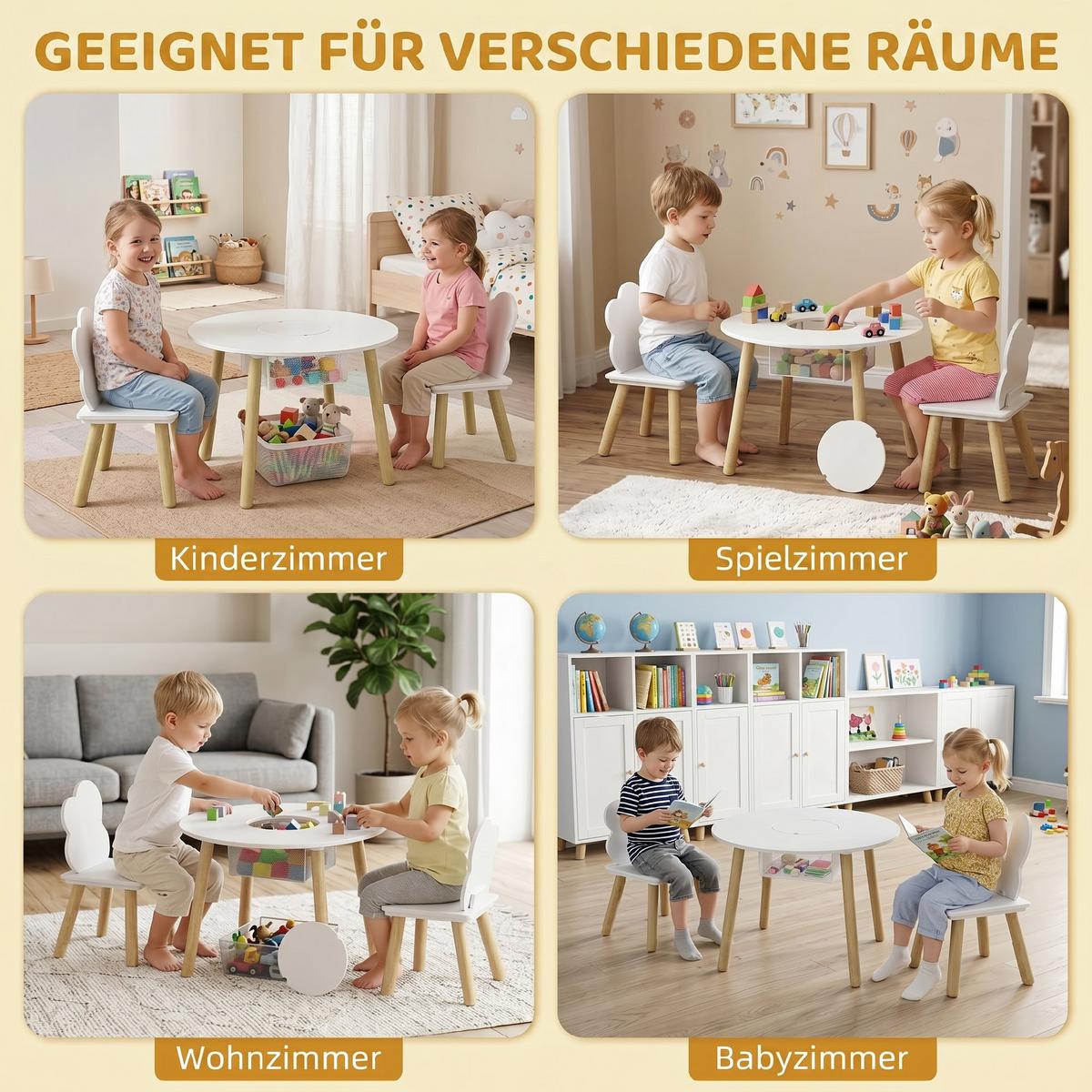 KINDERTISCH-UND-STUHLSET MDF Kiefernholz Weiß - Weiß/Kieferfarben, Holz (60/44/60cm) - AIYAPLAY