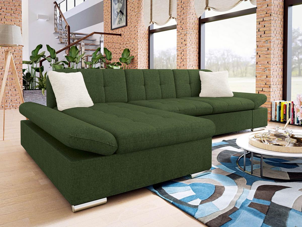 ECKSOFA Malwi Premium, Seite: Links - Beige/Grün, Holz/Textil (278/161cm) - MIRJAN24