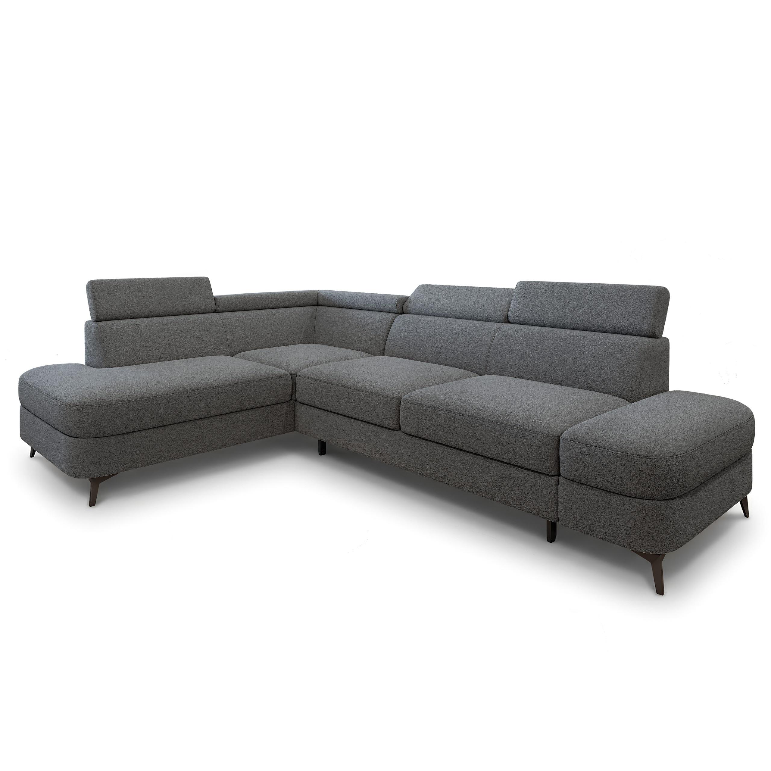 ECKSOFA AVISE Q L-S Grau Boucle-Stoff mit Schlaffunktion - Grau, Holzwerkstoff/Textil (268/195cm) - MASSENO