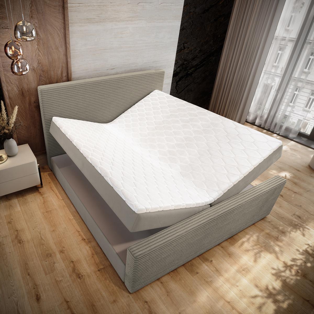 BOXBETT ALORIA 140x200 cm mit Matratze und Topper - Beige - Beige, Holz (140/200cm) - MASSENO
