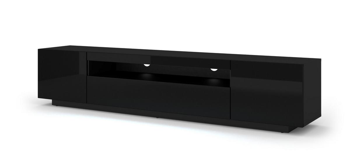 TV LOWBOARD Schwarz matt, Schwarz Hochglanz 200/42/37 - Schwarz Hochglanz, Holzwerkstoff (200/42/37cm) - RAUMHIRSCH FURNITURE