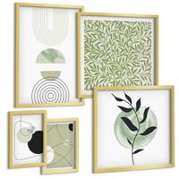 BILDER SET 5er Set - 50x50 cm & 20x30 cm & 40x60 cm Goldrahmen - Abstrakte Formen und Farben - Goldfarben, Kunststoff (40/60cm) - TULUP