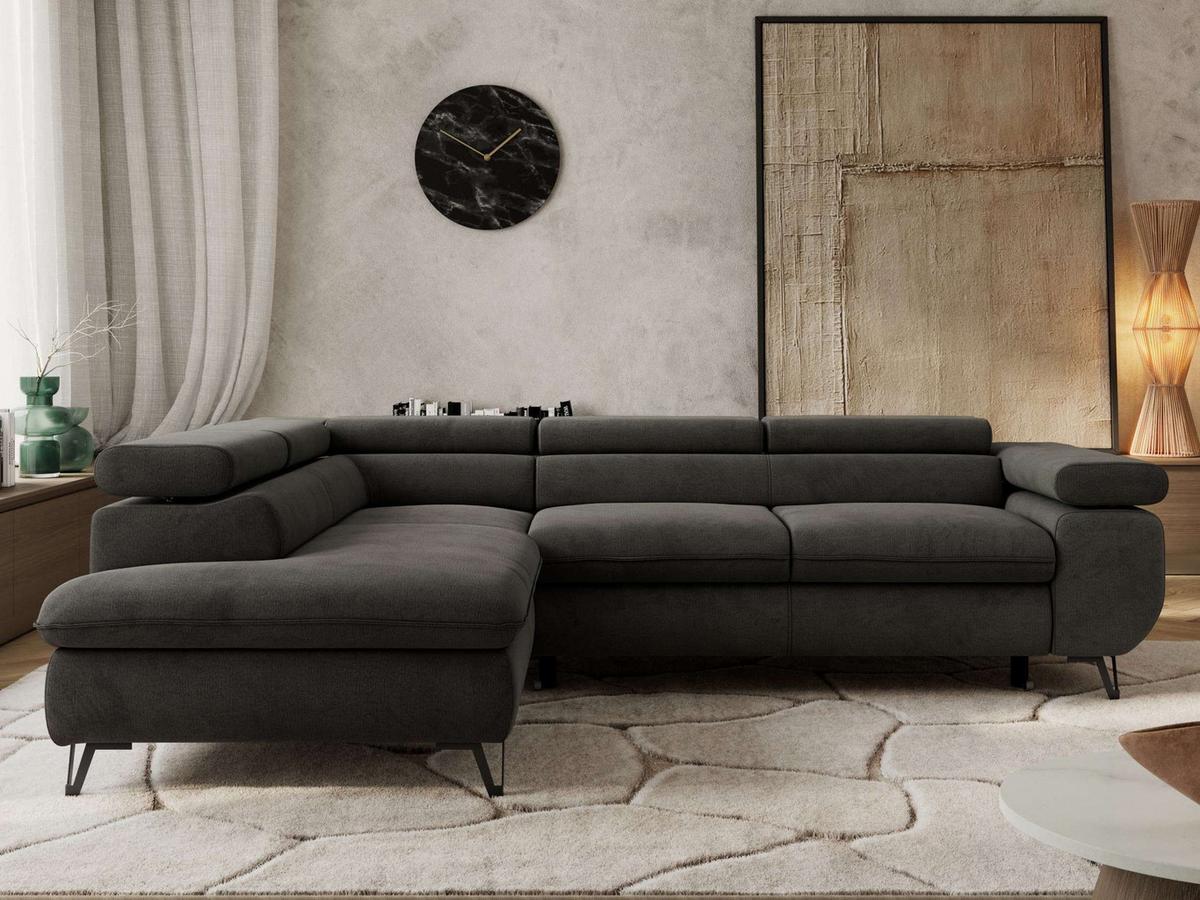 ECKSOFA PABLO L Dunkelgrau Velvet - Links Seite - Dunkelgrau/Schwarz, Textil/Metall (208/273cm) - MKS
