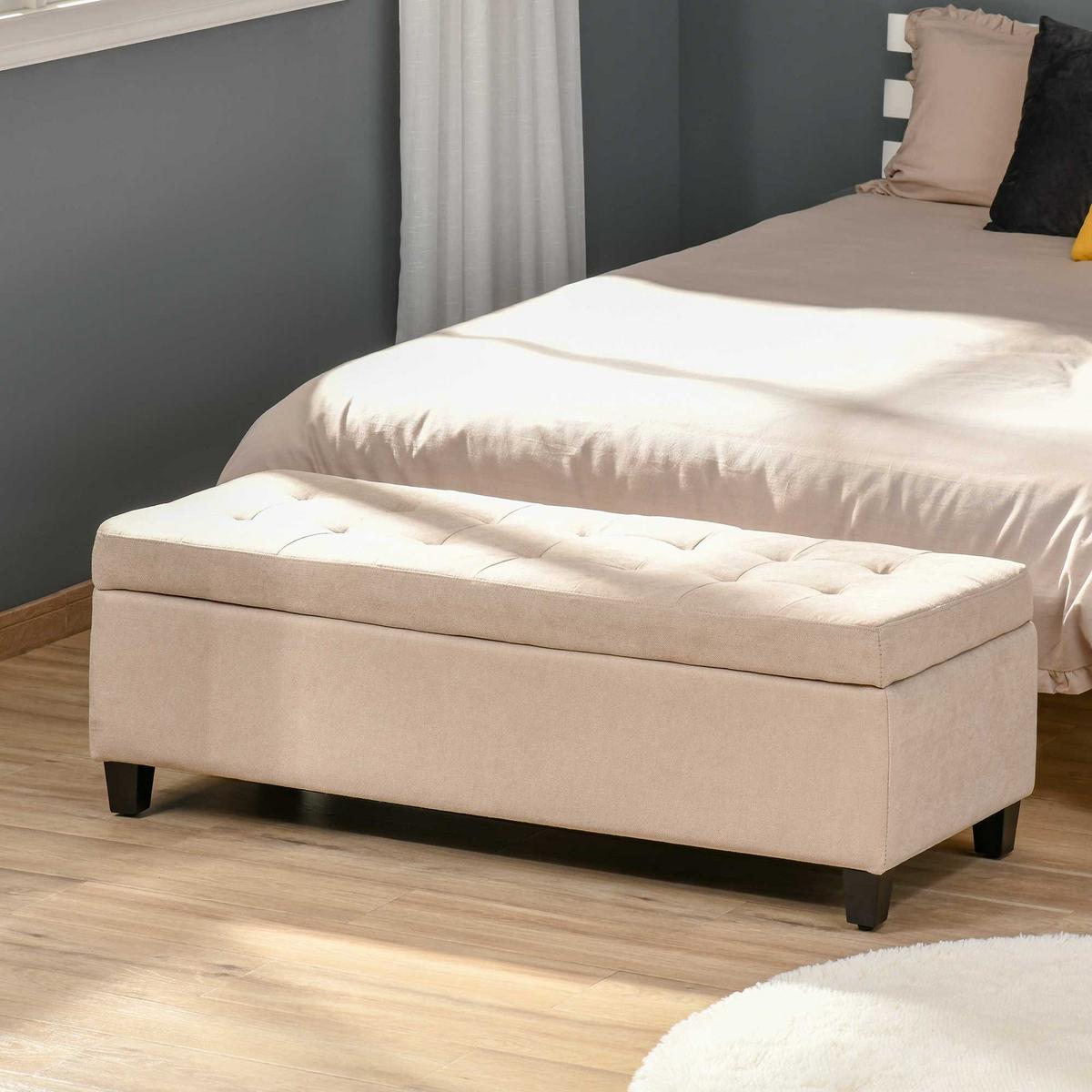 TRUHENBANK mit Stauraum Leinenoptik, Beige - Beige, Kunststoff (49/41.5/125cm) - HOMCOM