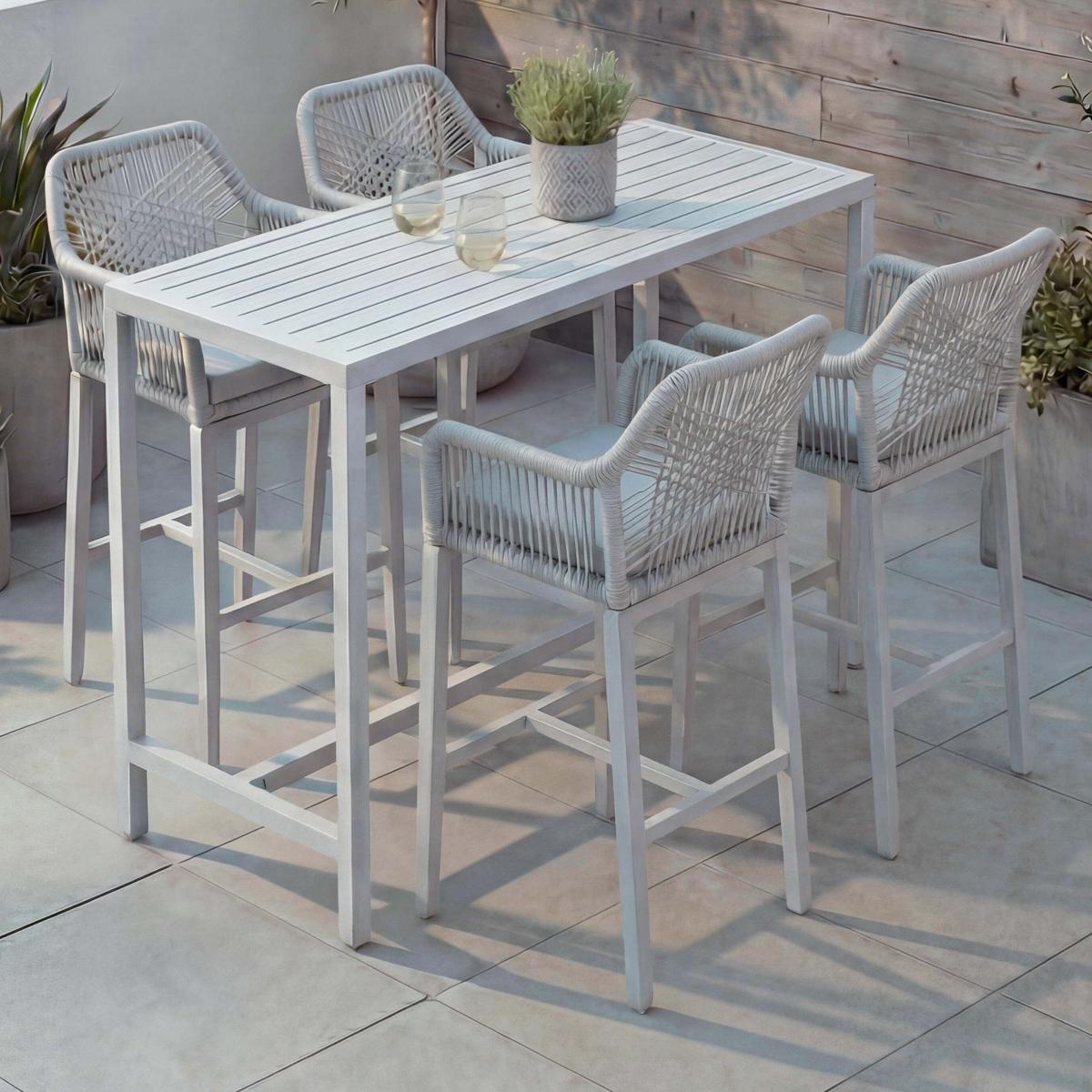 SET BARTISCH + BARHOCKER eckig Grau 5er-Set - Grau, Metall (65/130/105cm) - MCW