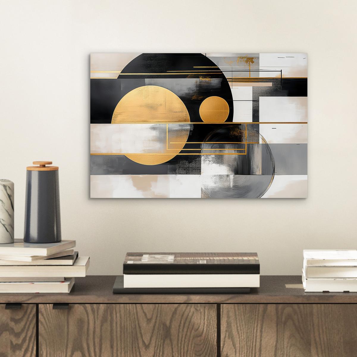 METALLBILD Abstrakt - Gold - Silber - Formen - Ästhetisch - Modern 30x20 cm - Goldfarben, Metall (30/20cm) - MuchoWow