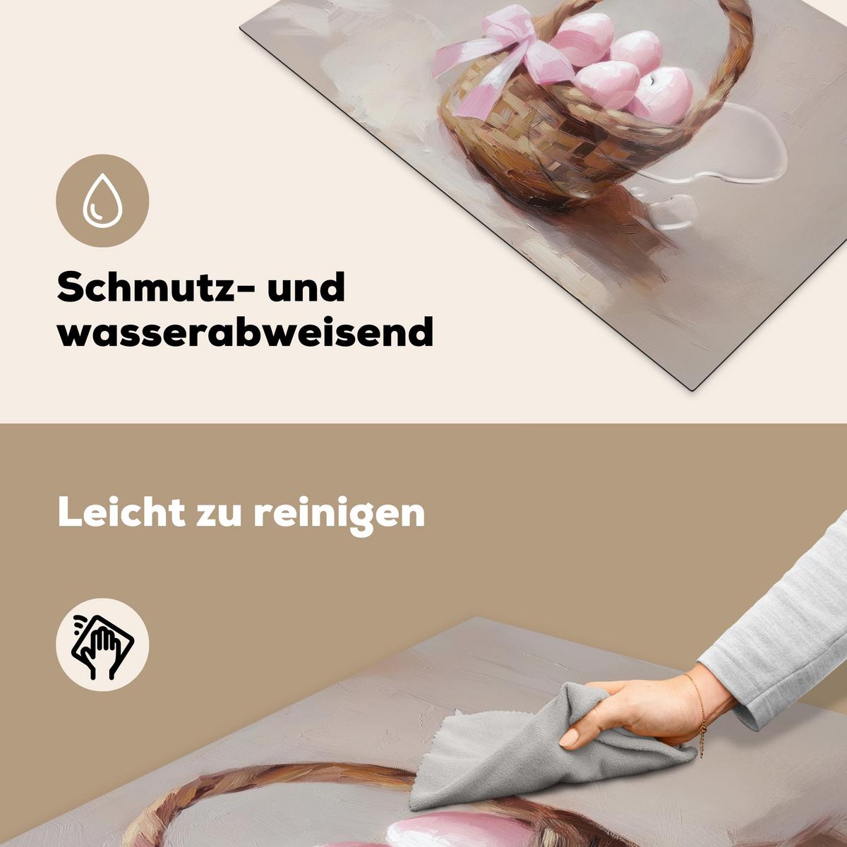 HERDABDECKPLATTE Korb - Eier - Rosa Induktionsschutz 81.6x52.7 cm - Beige, Kunststoff (81.6/52.7/0.2cm) - MuchoWow