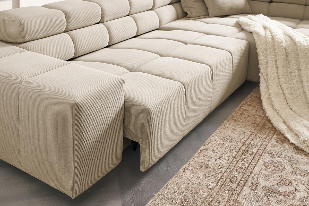 ECKSOFA MIT MOTORISCHEM SITZVORZUG NEVADA Beige Cord Relaxfunktion - Beige/Schwarz, Kunststoff/Textil (319/215cm) - KAWOLA