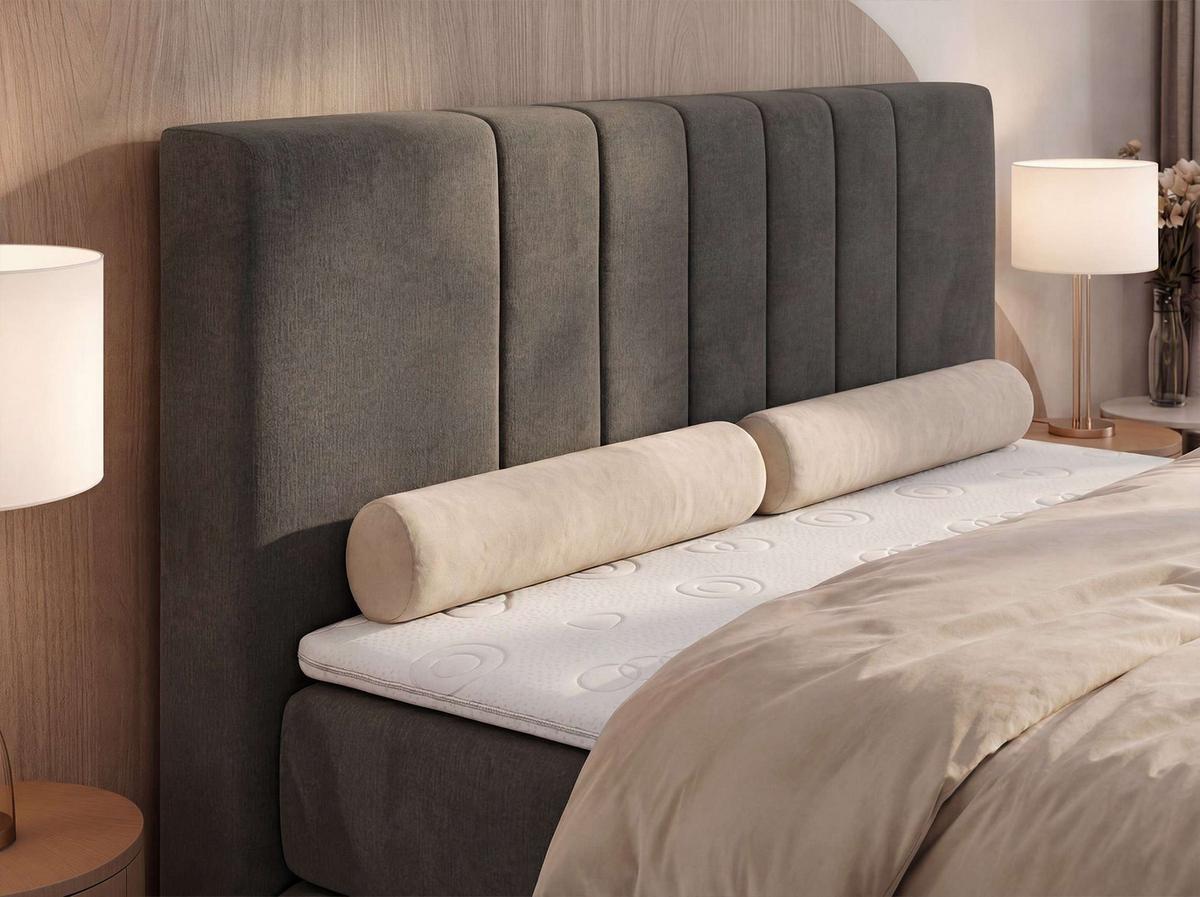 BOXSPRINGBETT INERO KING 200/200 - Dunkelgrau Velvet - Topper Visco - H4 - Dunkelgrau/Schwarz, Kunststoff/Textil (200/200cm) - MKS