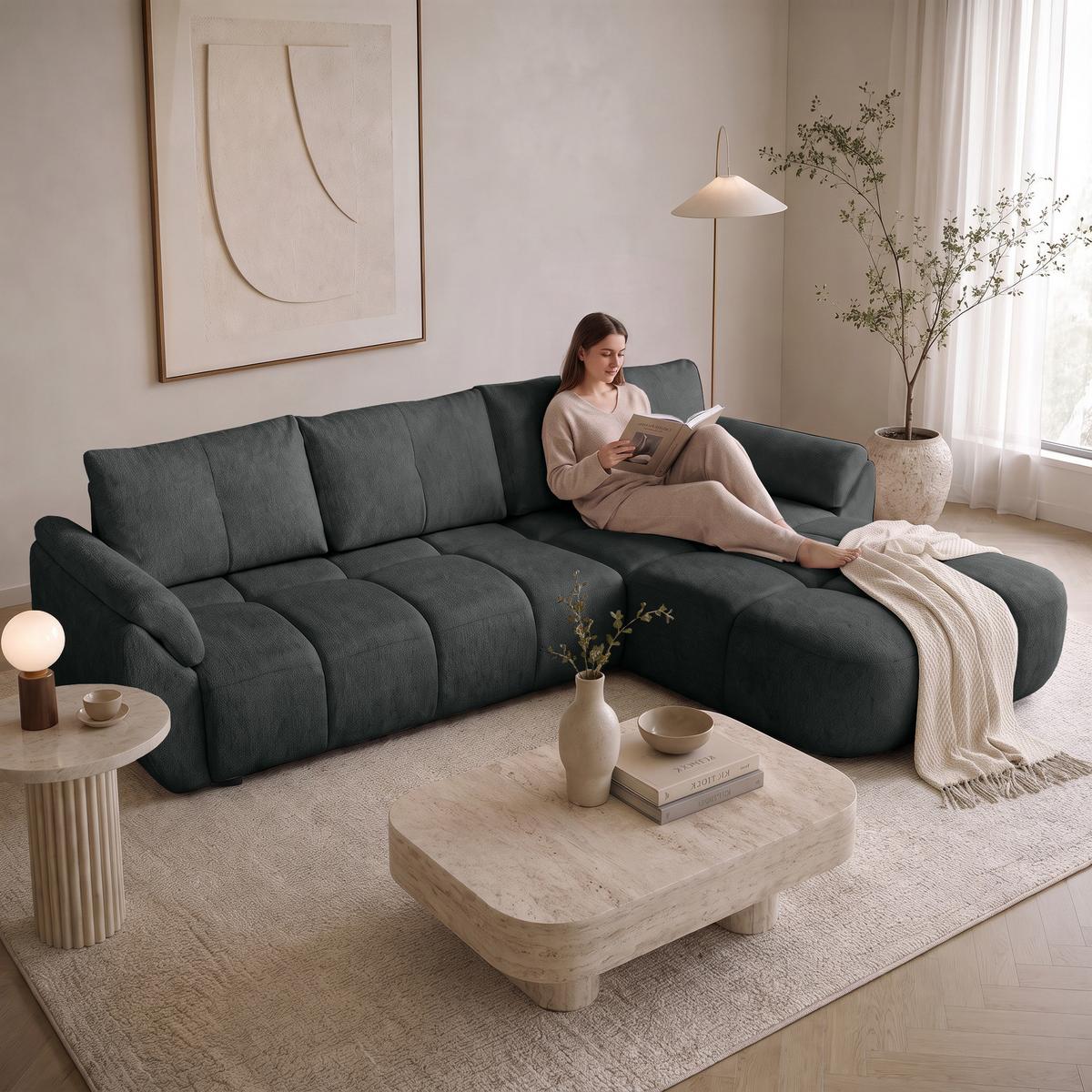 ECKSOFA Massimo, universelle Eckschlafsofa 280 cm mit Schlaffunktion und Bettkasten, Anthrazit - Anthrazit, Textil (283/204cm) - Beautysofa