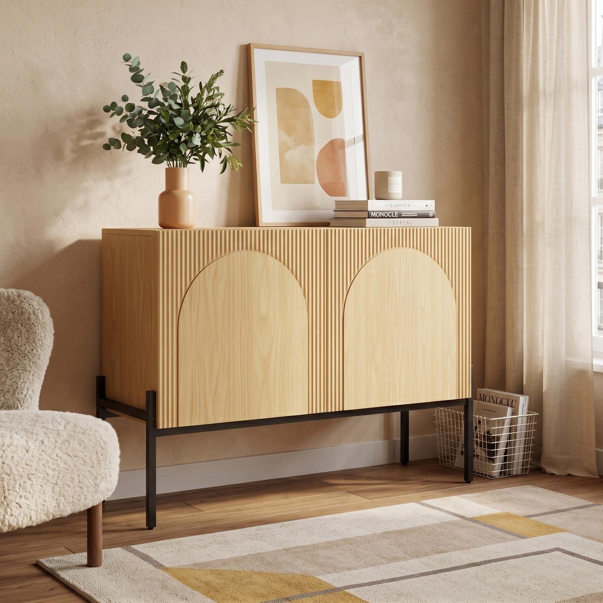SIDEBOARD 100cm mit Bogendesign, 2 Türen, Metallbeine - Naturfarben, Holzwerkstoff (100/75/40cm) - Urban Meuble