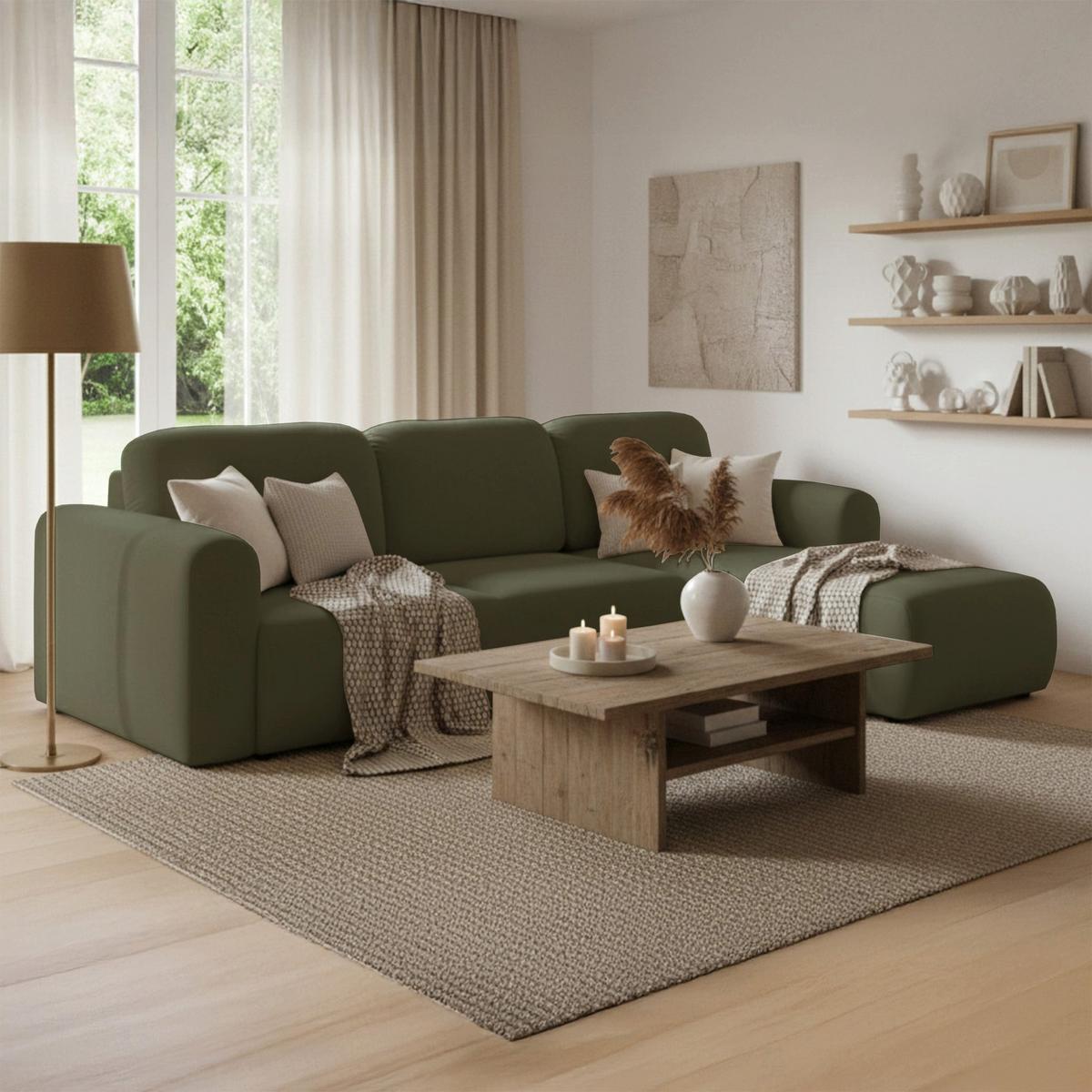 ECKSOFA Olido Olivgrün-Samt - Schwarz/Olivgrün, Kunststoff/Textil (245/150cm) - Selsey