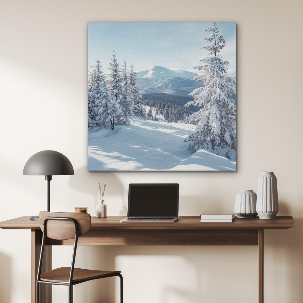 AKUSTIKBILD Winterlandschaft - Natur - Berge - Bäume - Schnee Akustikpaneele 90x90 cm - Hellblau, Kunststoff (90/90/0.9cm) - MuchoWow