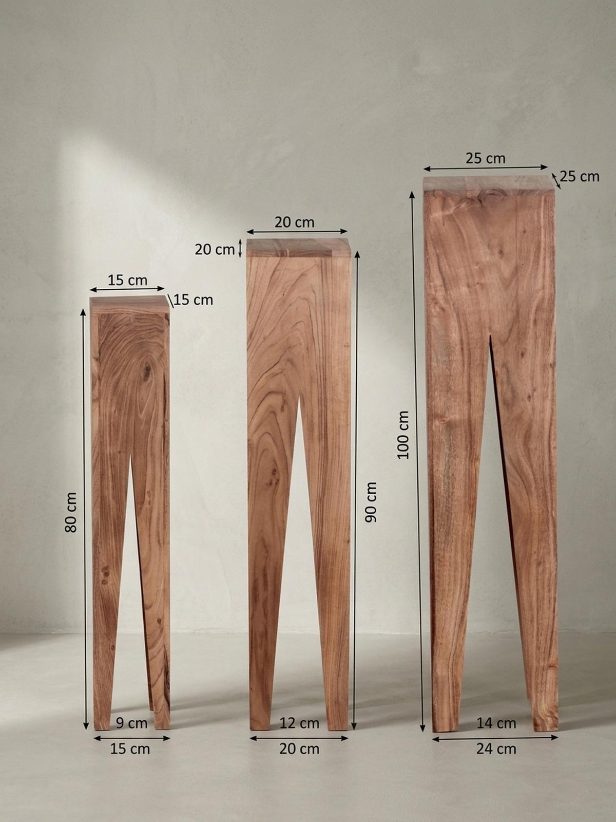 BEISTELLTISCH 3er Set Massivholz Handgefertigt Giraffenbeine, Beige 25x25x100 cm - Beige, Holz (25/25/100cm) - KADIMA DESIGN