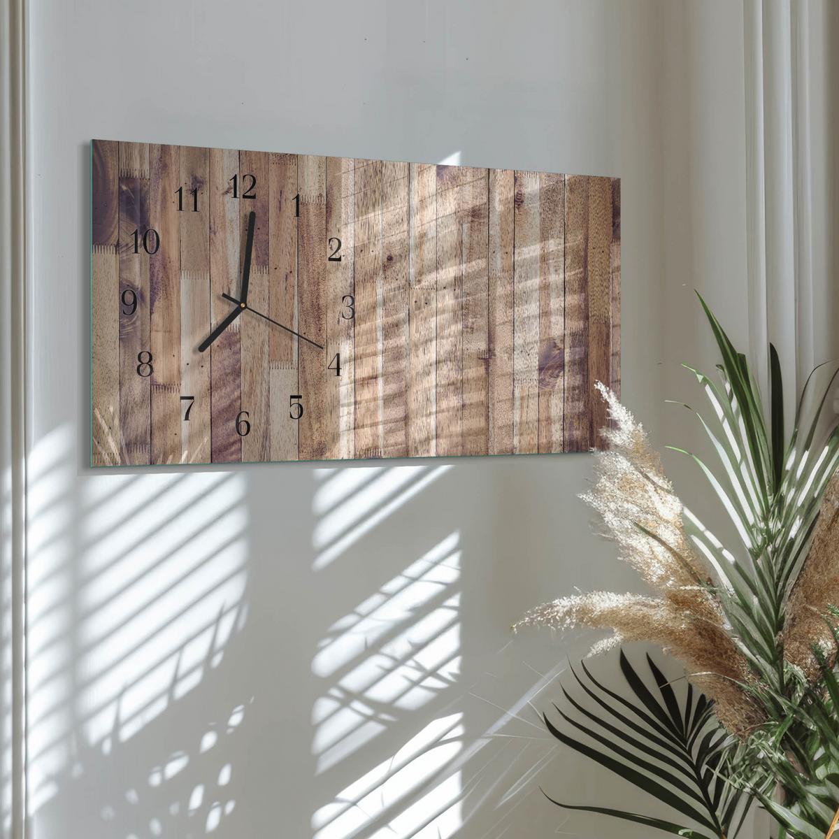 WANDUHR aus Glas 60x30 cm - Holzbretter - Braun, Glas (60/30/0.4cm) - TULUP