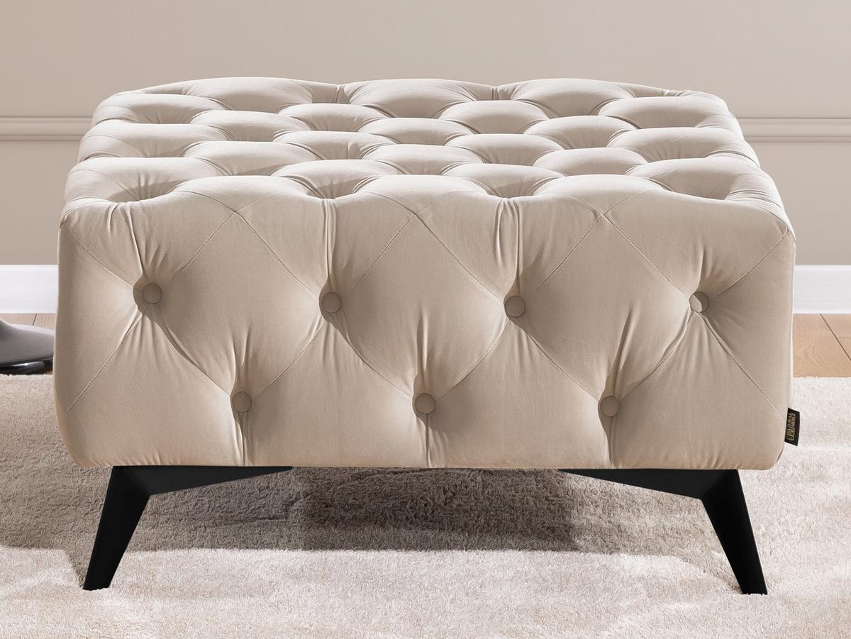 HOCKER Chesterfield Whitby Beige Samt mit schwarzen Füßen - Beige/Schwarz, Holz/Textil (80/45/80cm) - S-Style Möbel