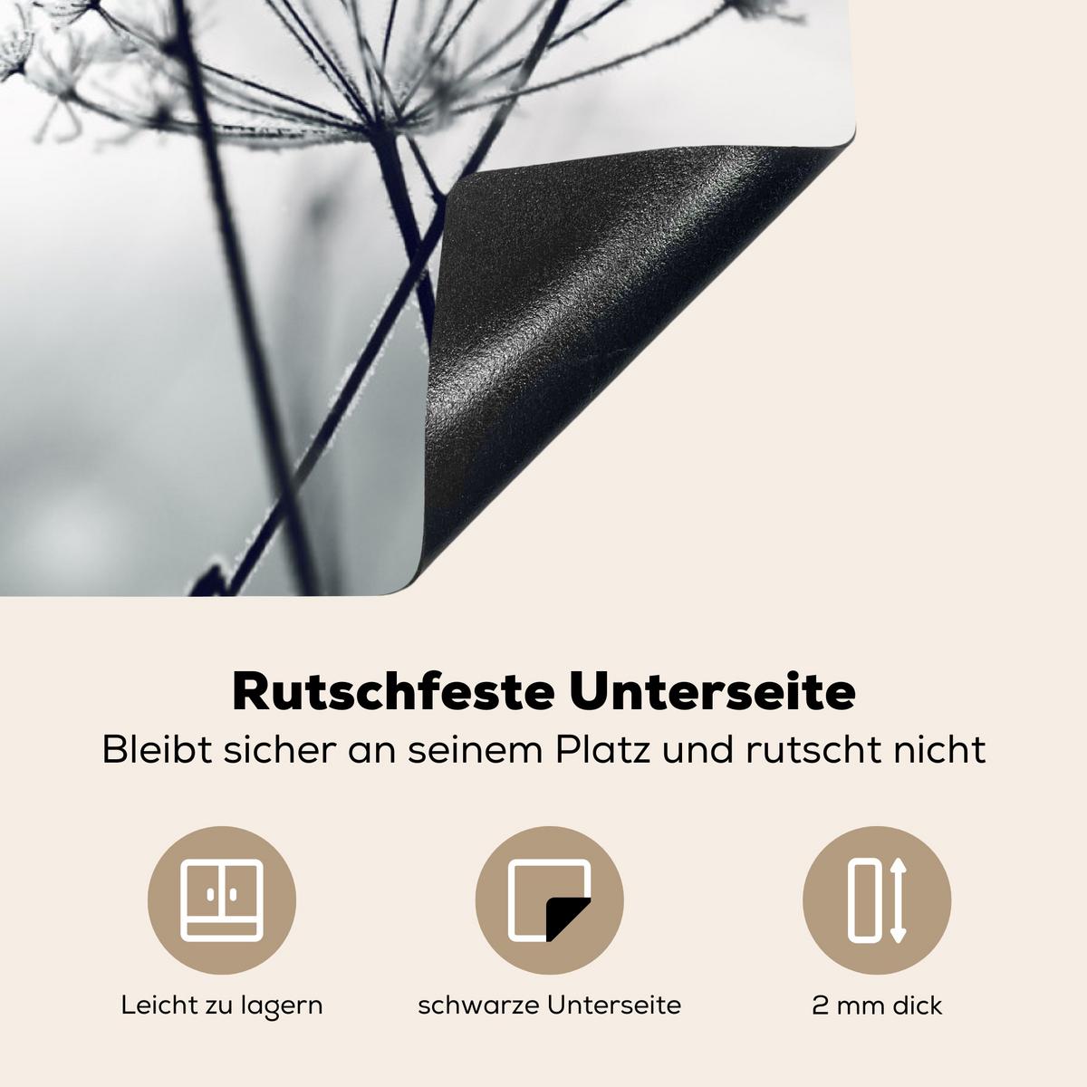 HERDABDECKPLATTE Blumen - Winter - Schnee - Natur Induktionsschutz 91.6x52.7 cm - Grau, Kunststoff (91.6/52.7/0.2cm) - MuchoWow