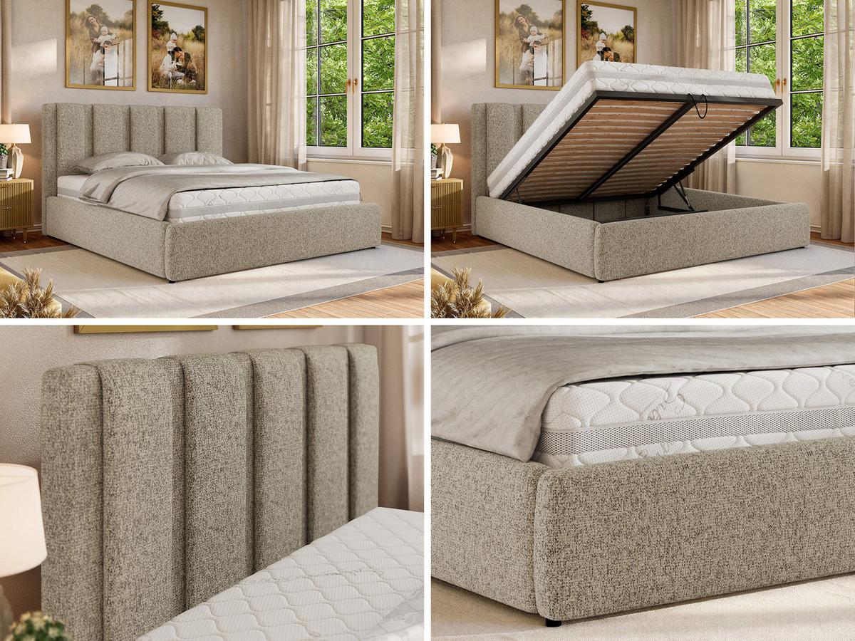 POLSTERBETT SAVINO CLASSIC 200/200 - Dunkelbeige Struktur - Multipocket-Matratze - Bronzefarben, Textil (200/200cm) - MKS