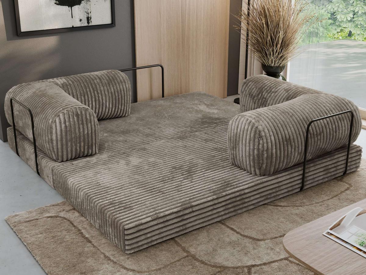 3-SITZER SOFA ORSETTO - Hellbraun Cord - Hellbraun/Schwarz, Textil/Metall (200/70/100cm) - MKS