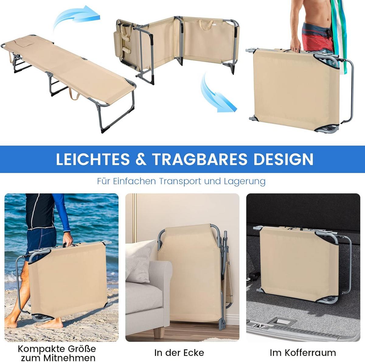 SONNENLIEGE 36cm Beige - Beige, Metall (194/36/60cm) - COSTWAY
