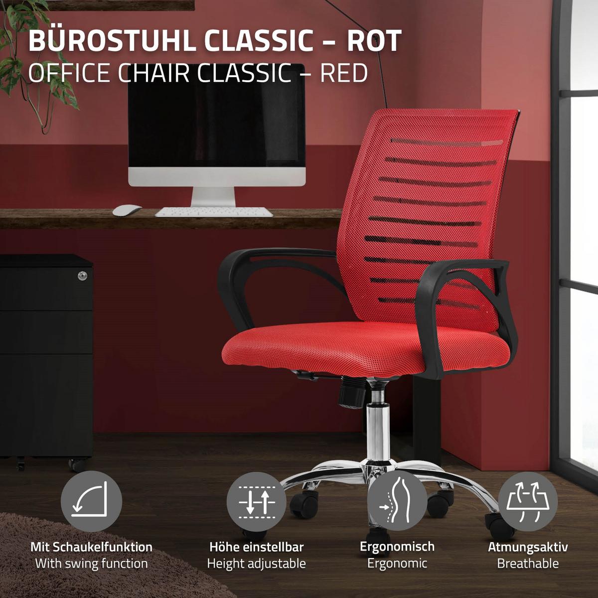 BÜROSTUHL Rot - Rot, Metall (54/99/59cm) - ML-DESIGN