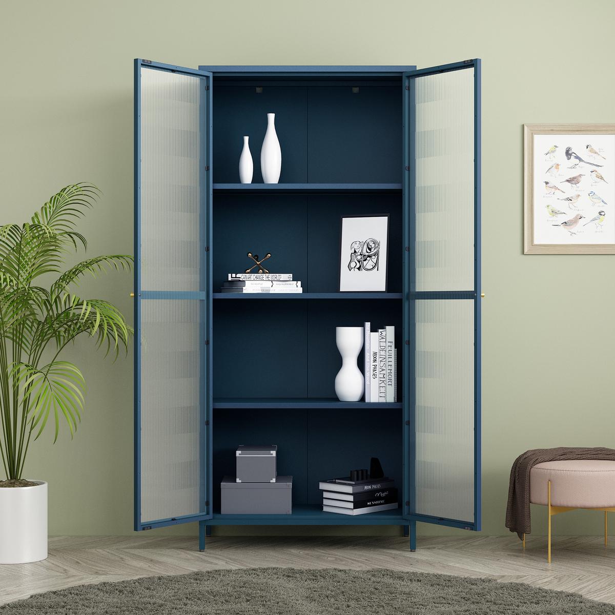 VITRINENSCHRANK Säkylä - Blau, Glas/Metall (80/180/35cm) - [en.casa]