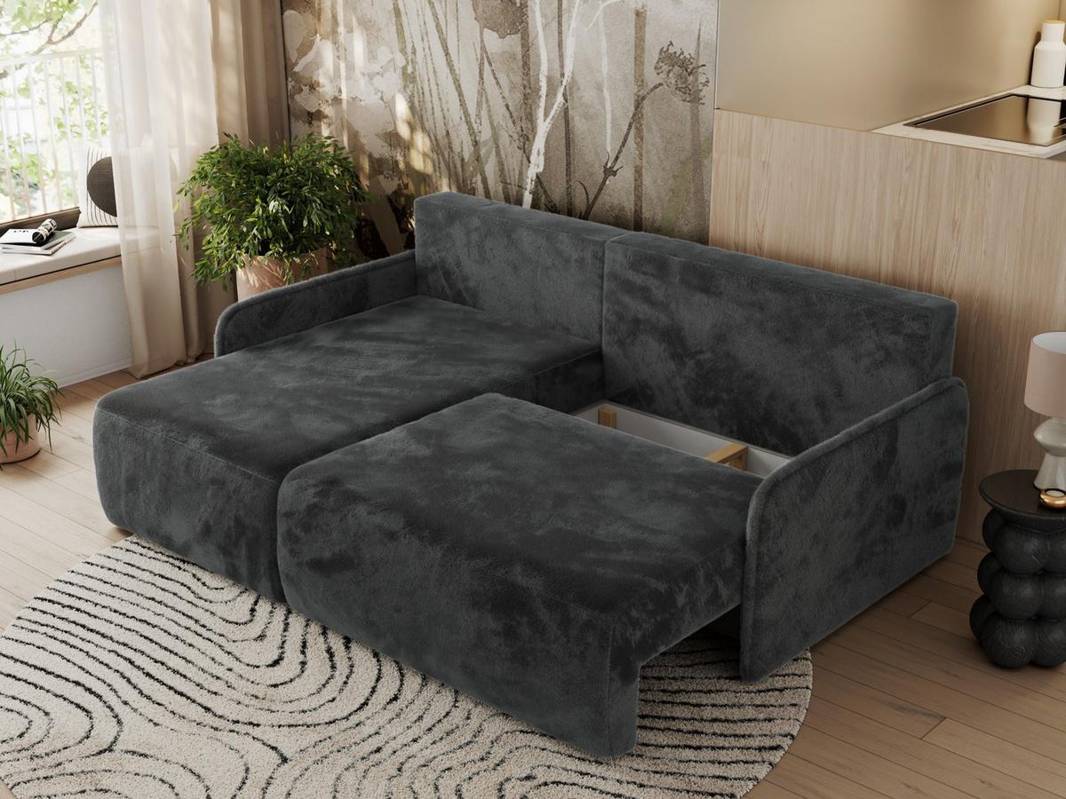ECKSCHLAFSOFA ARPA L Dunkelgrau Plüsch - links - Dunkelgrau/Schwarz, Kunststoff/Textil (198/150cm) - MKS