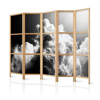 PARAVENT Japanischer 5-tlg 225x172 cm Schwarz-Wei e Wolken - Schwarz, Holz/Textil (225/172/3cm) - Muralo