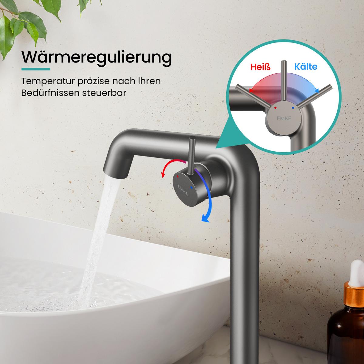 WASCHTISCHARMATUR Wasserzulaufrohr aus Edelstahl Anthrazit Matt 26cm - Anthrazit, Metall (22/7.6/33.2cm) - EMKE