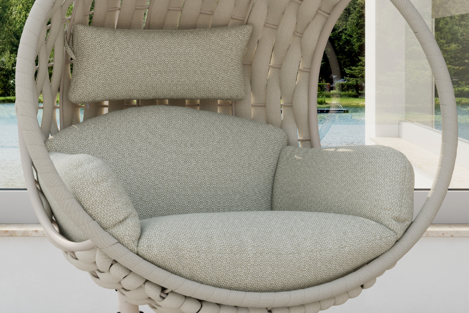 Hängesessel Creme inkl. Sitz- und Zierkissen Bezüge abnehmbar und waschbar Outdoorstoff 