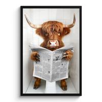 POSTER MIT RAHMENGERAHMTES BILD Schottischer Highlander - Tier - Zeitung - Toilette 60x90 cm - Kastanienfarben, Papier (60/90cm) - MuchoWow