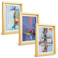 BILDER SET 3er Set - 20x30 cm Goldrahmen - Abstrakte Gemäldekompositionen - Goldfarben, Kunststoff (20/30cm) - TULUP