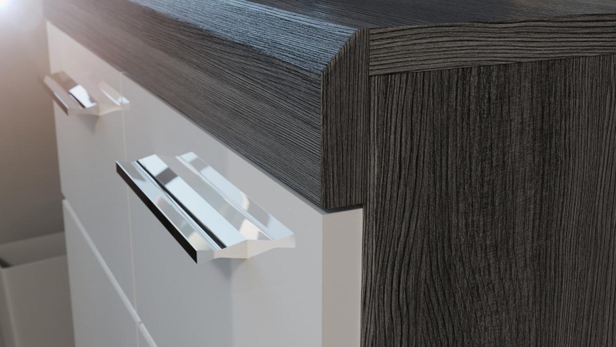SIDEBOARD weiß Hochglanz, Rauchsilber grau 120 cm, Kommode mit 8 Fächern - Weiß Hochglanz/Silberfarben, Holzwerkstoff/Kunststoff (120/85/37cm) - Inn.Furn