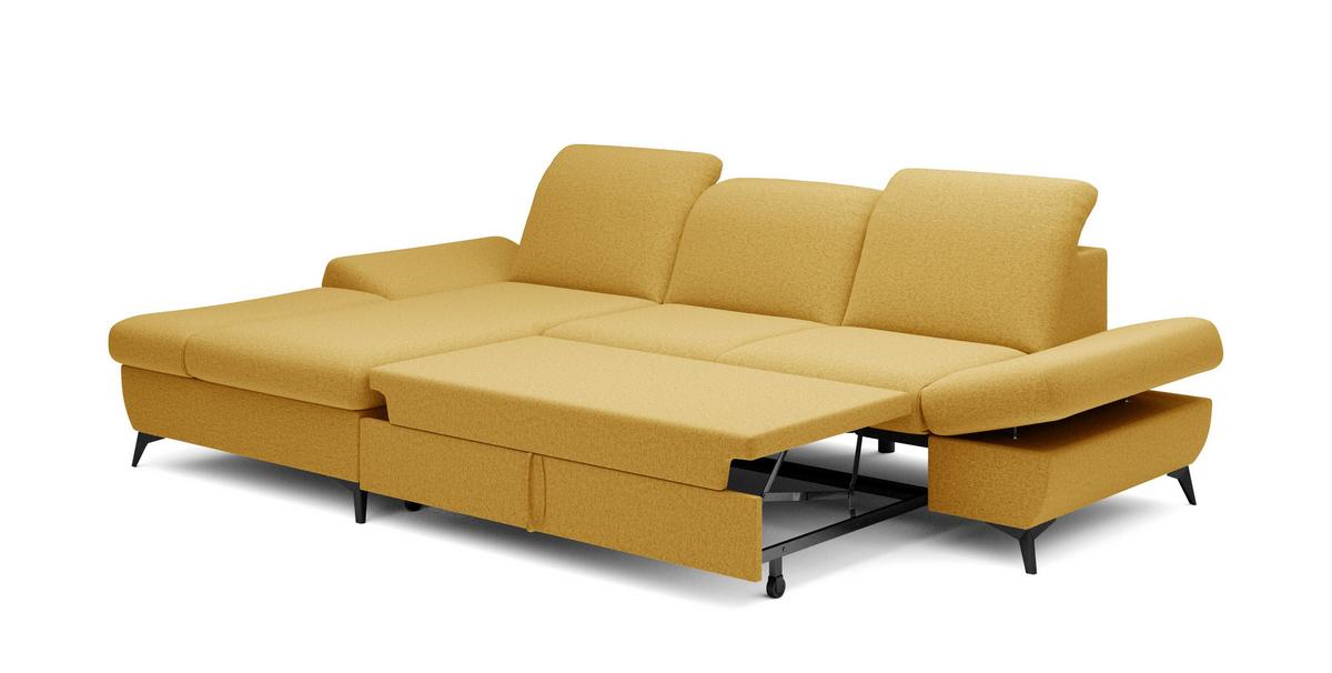 ECKSOFA FELICE L-S Gelb Geflochtener Stoff mit Schlaffunktion - Gelb, Holz (284/166cm) - MASSENO