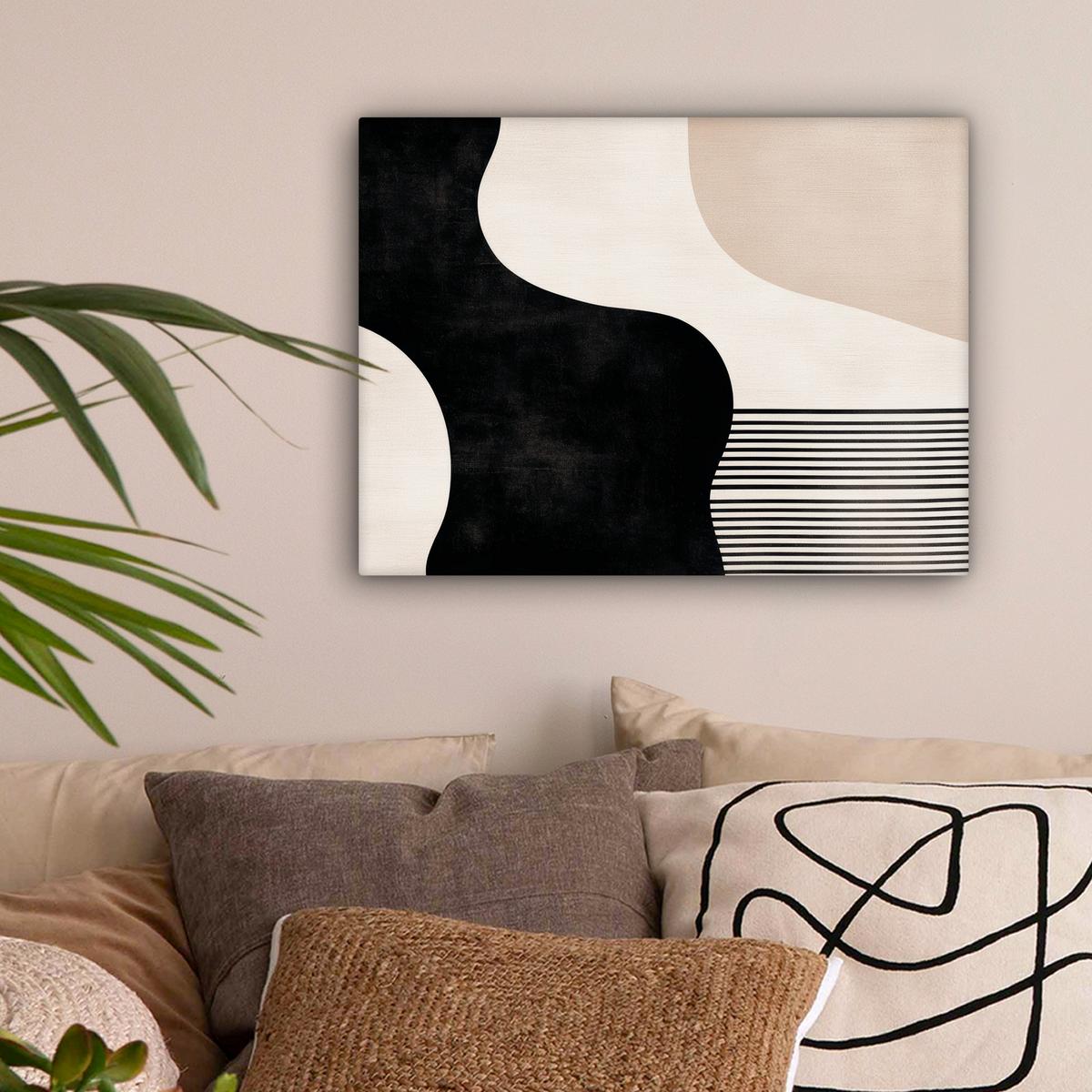LEINWANDBILD Abstrakt - Japandi - Beige - Modern Wandbild 40x30 cm - Schwarz, Textil (40/30cm) - MuchoWow
