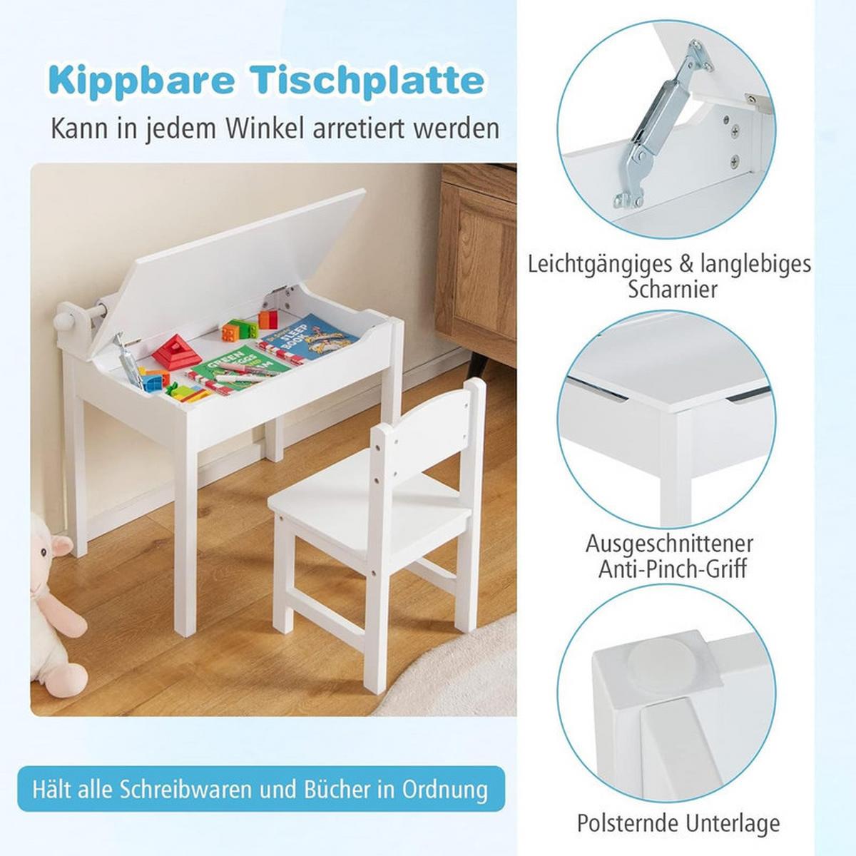 KINDERSCHREIBTISCH mit Stuhl weiß(2-tlg) - Weiß, Holzwerkstoff (66/58/40cm) - COSTWAY