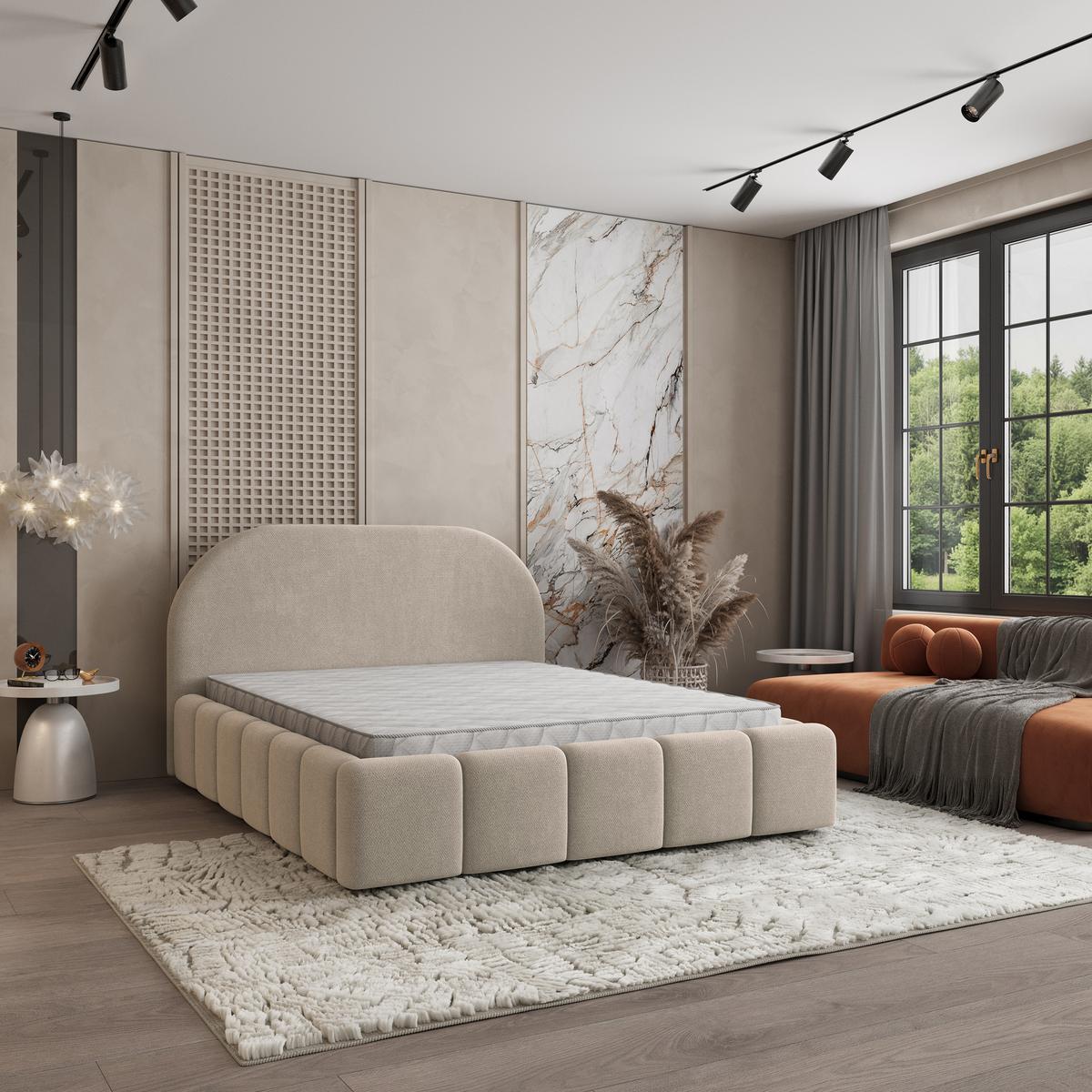 POLSTERBETT FLUSSO 140x200 cm mit Bettkästen - Beige - Beige, Holz (140/200cm) - MASSENO