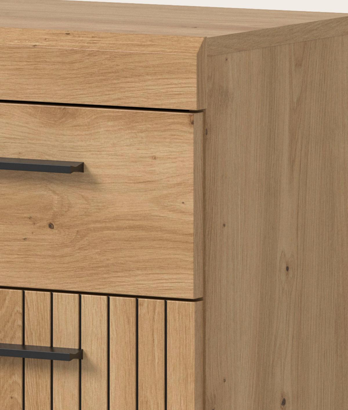 BADKOMMODE Eiche Artisan 37 x 88 cm, Badschrank mit moderner Rillen-Optik - Schwarz/Eiche Artisan, Holzwerkstoff/Kunststoff (37/88/31cm) - Inn.Furn