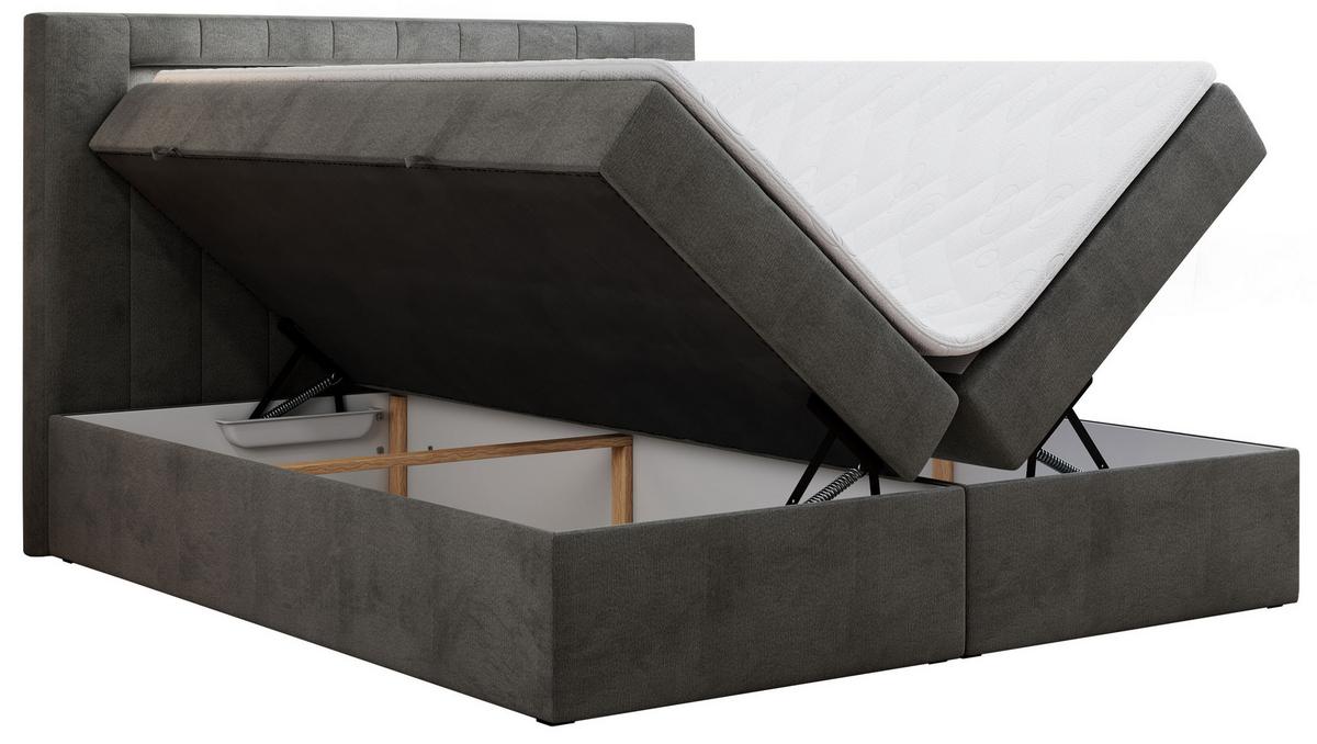 BOXBETT GOLD-5 LED 140/200 Dunkelgrau Velvet - H3 - Dunkelgrau, Holz/Textil (140/200cm) - MKS